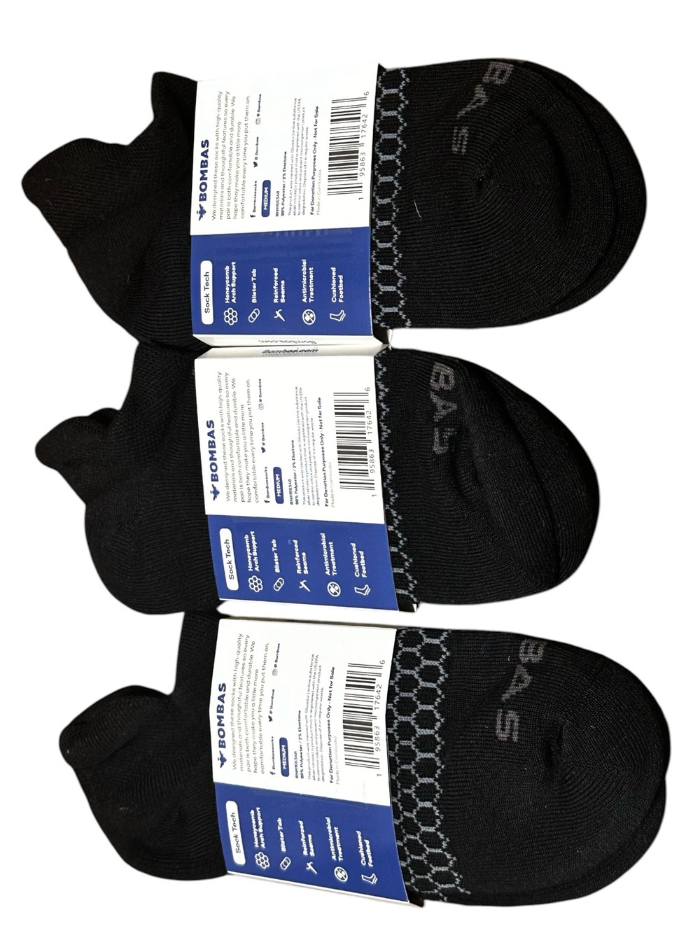 Bombas Black Honeycomb No Show Ankle New Socks Bundle of 3 Pairs Size Medium - Picture 5 of 11